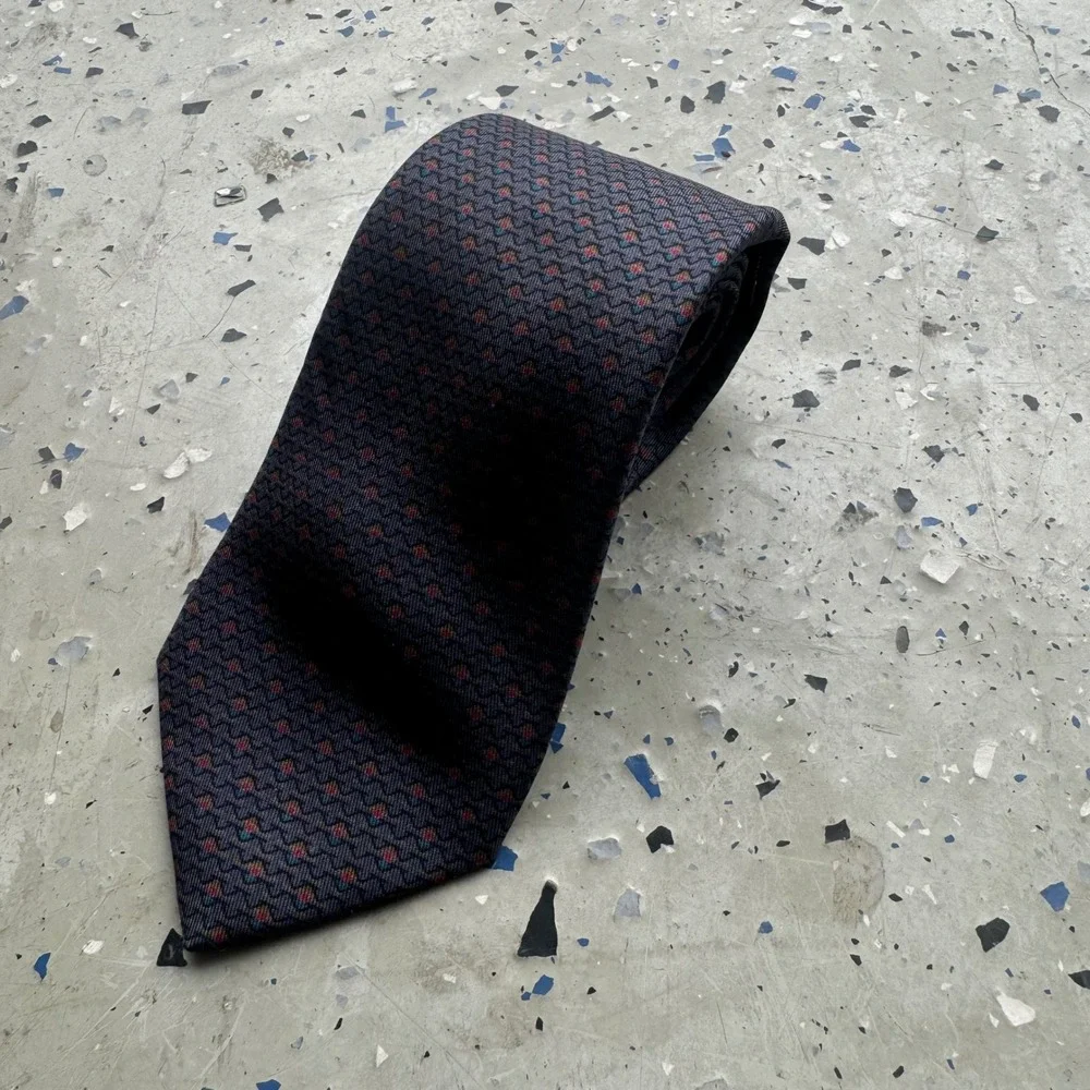 Christian Dior Monsieur Silk Tie Blue Red Geometric Foulard Vintage Made France